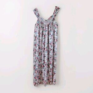 Barbizon Maxi Nightgown Women L/XL Multicolor Floral Satin LS V Neck Lace Trim